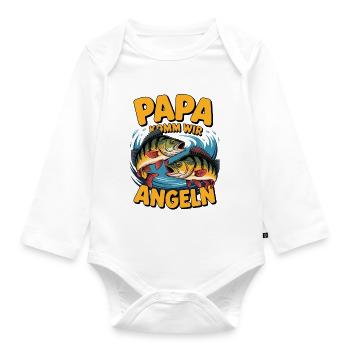 Papa komm wir angeln! Angelabenteuer mit Papa - Baby Bio-Langarm-Body - Weiß - Vorne