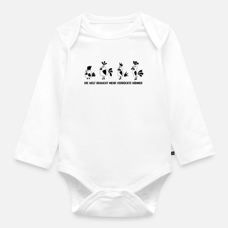  Hühner Spruch - Baby Bio-Langarm-Body - Weiß