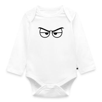 Angry Eyes Expression - Organic Longsleeve Baby Bodysuit - white - Front