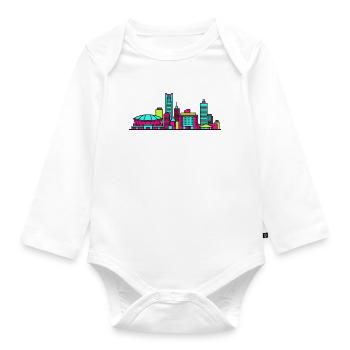 Saitama City Skyline Super Arena Linienkunst - Baby Bio-Langarm-Body - Weiß - Vorne