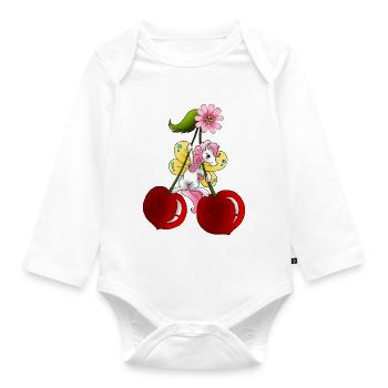 Pony Fee auf Kirsche mit Kirschblüten - Baby Bio-Langarm-Body - Weiß - Vorne