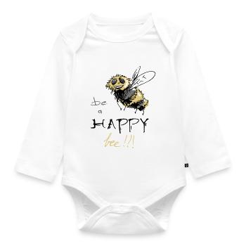 happy bee - illustration - Organic Longsleeve Baby Bodysuit - white - Front