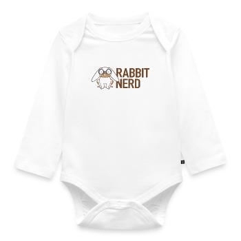 Rabbit nerd with white and brown rabbit - Organic Longsleeve Baby Bodysuit - white - Front