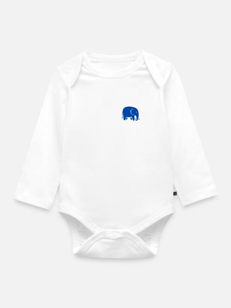 Blauer Elefant - blue elephant - Baby Bio-Langarm-Body - Weiß