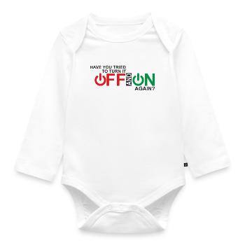 Vibrant Power Button Typography Design - Organic Longsleeve Baby Bodysuit - white - Front