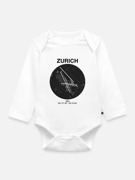 Flughafen Zürich ZRH (dunkel) - Baby Bio-Langarm-Body - Weiß