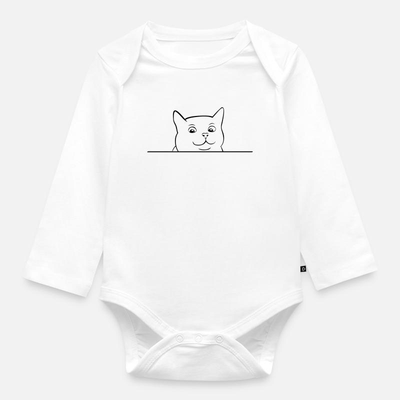 Tête de chat regardant par-dessus bord - Body Bébé bio manches longues - blanc