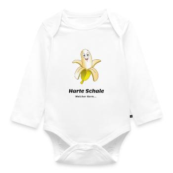 Banane - harte Schale, weicher Kern - Baby Bio-Langarm-Body - Weiß - Vorne