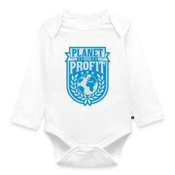 planet over profit quote - Organic Longsleeve Baby Bodysuit - white - Front