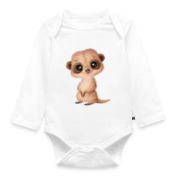 cute meerkat with eyes - Organic Longsleeve Baby Bodysuit - white - Front