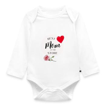 Best Mom at the Store - Organic Longsleeve Baby Bodysuit - white - Front