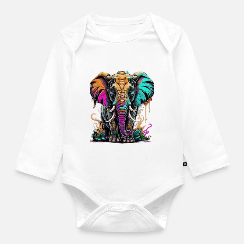 Graffiti Elephant - Organic Longsleeve Baby Bodysuit - white