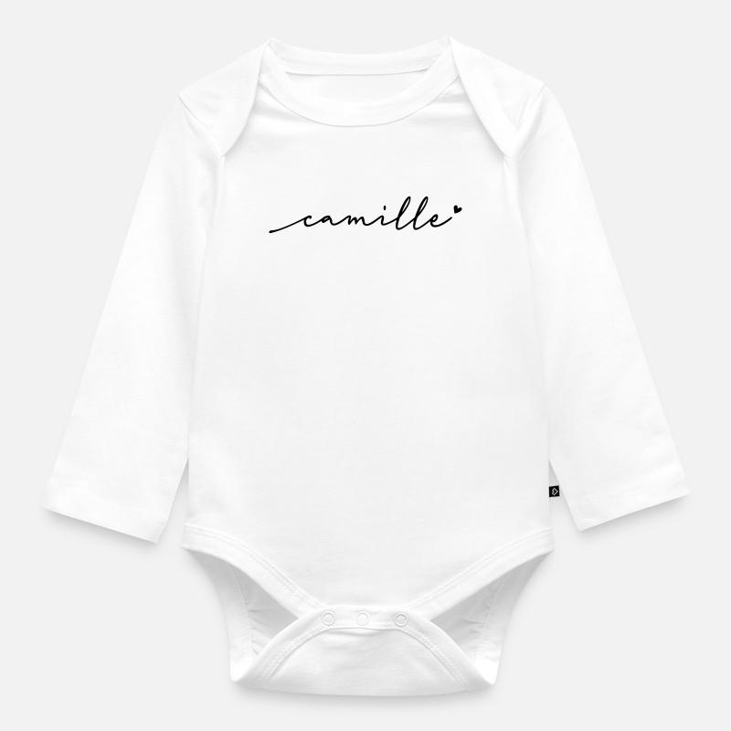Nom cursif de Camille - Body Bébé bio manches longues - blanc