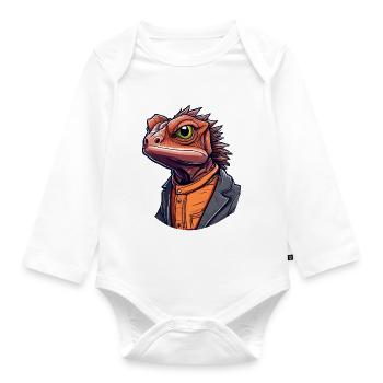 Frilled neck Lizard - Organic Longsleeve Baby Bodysuit - white - Front