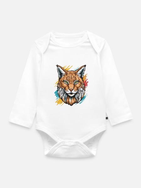 Luchs-Katze - Baby Bio-Langarm-Body - Weiß