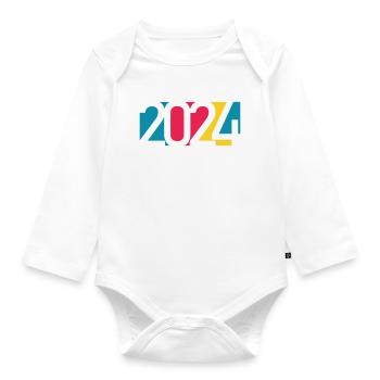 2024 happy new year Jahreszahl Datum Zahl Anno - Baby Bio-Langarm-Body - Weiß - Vorne