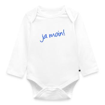 Ja Moin! - Guten Morgen - Nordsee - Ostsee - Anker - Baby Bio-Langarm-Body - Weiß - Vorne