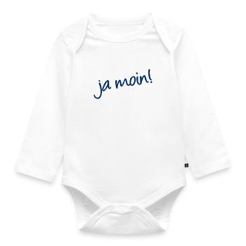 Ja Moin! - Guten Morgen - Nordsee - Ostsee - Anker - Baby Bio-Langarm-Body - Weiß - Vorne