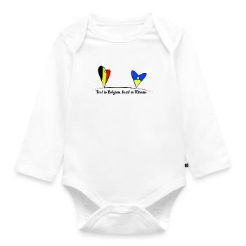 Feet in Belgium, heart in Ukraine - Organic Longsleeve Baby Bodysuit - white - Front