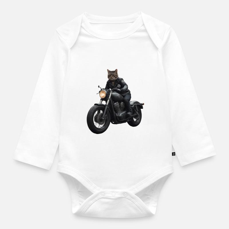 Biker Katze - Baby Bio-Langarm-Body - Weiß