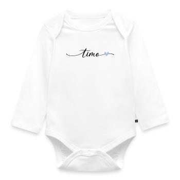Timo Name Calligraphy Font - Organic Longsleeve Baby Bodysuit - white - Front