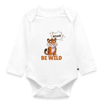 Be Wild - Tiger mit Sprechblase "ROAR" - Baby Bio-Langarm-Body - Weiß - Vorne