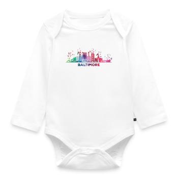 Baltimorean Watercolor Skyline Baltimore - Baby Bio-Langarm-Body - Weiß - Vorne