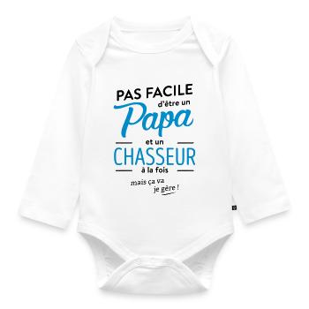 Papa chasseur - Body Bébé bio manches longues - blanc - Devant