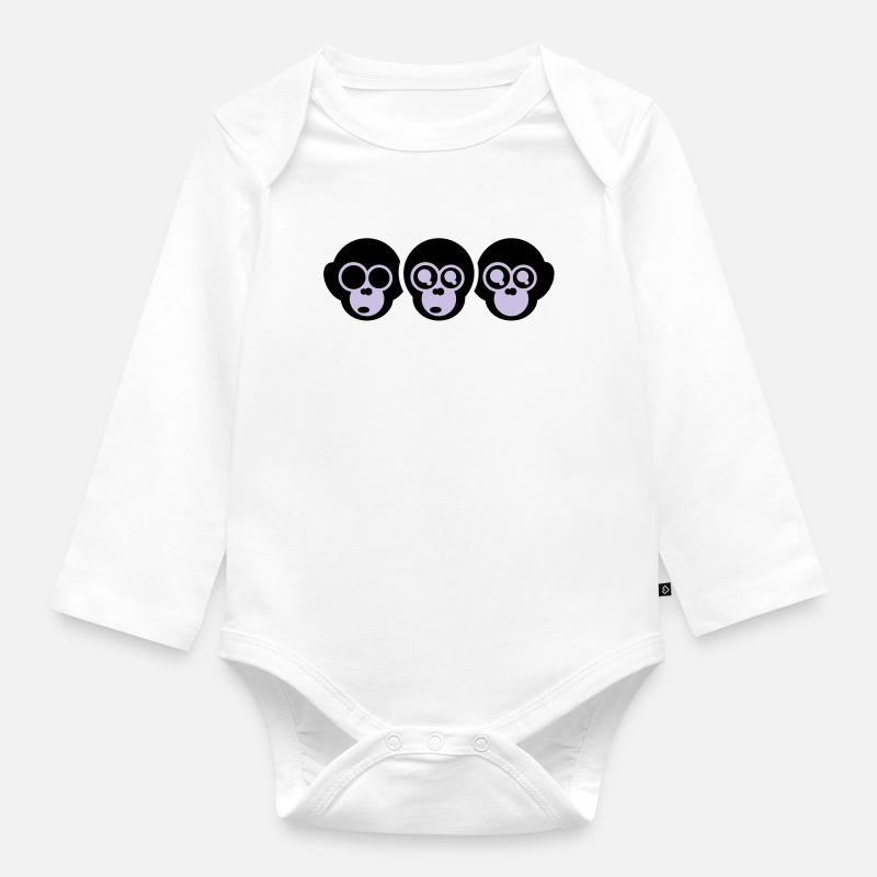 trois singes - Body Bébé bio manches longues - blanc