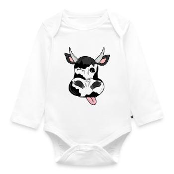 vache noir et blanc avec des cornes cadeau amusant - Body Bébé bio manches longues - blanc - Devant
