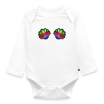 Meerjungfrau, Muschel, BH, Seejungfrau, Bikini - Baby Bio-Langarm-Body - Weiß - Vorne