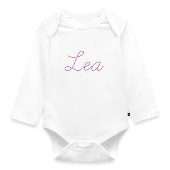 lea, name, script, pink, gift, baby - Organic Longsleeve Baby Bodysuit - white - Front