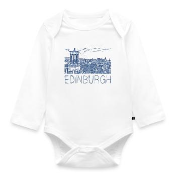 Pen drawing Edinburgh - Organic Longsleeve Baby Bodysuit - white - Front
