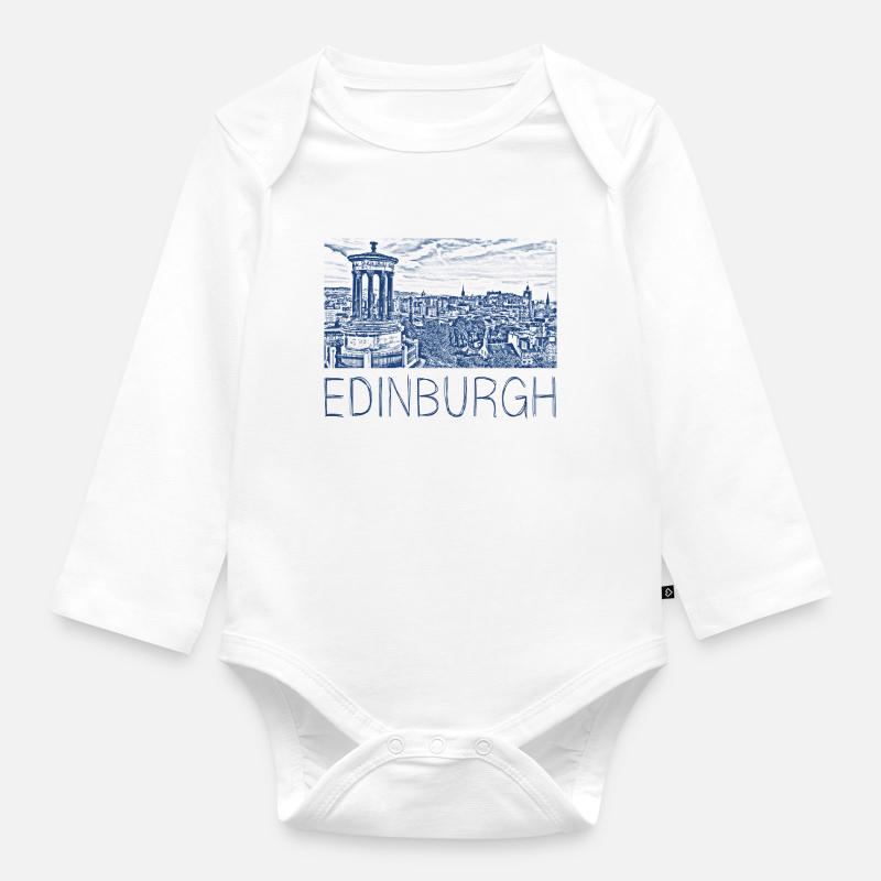 Stiftzeichnung Edinburgh - Baby Bio-Langarm-Body - Weiß