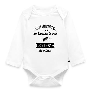 bébé les biberons de minuit humour bébé cadeau - Body Bébé bio manches longues - blanc - Devant