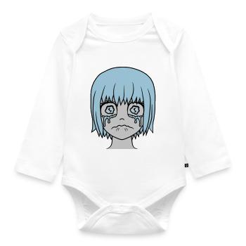 Unhappy sad girl face - Organic Longsleeve Baby Bodysuit - white - Front