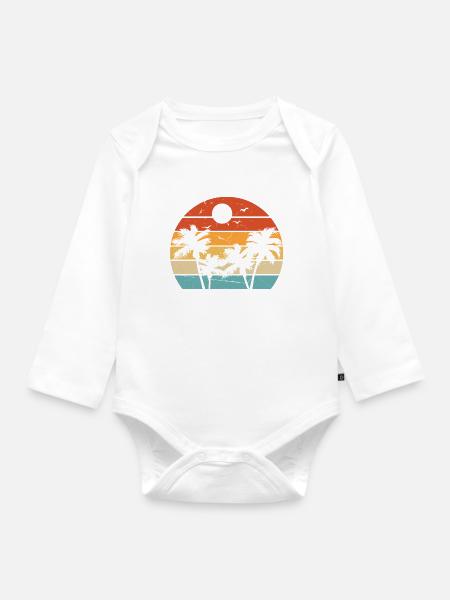 Palmen Kokospalmen Beach Strand Retro - Baby Bio-Langarm-Body - Weiß