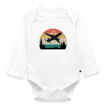 Vintage Plane Retro Sunset Gift - Organic Longsleeve Baby Bodysuit - white - Front