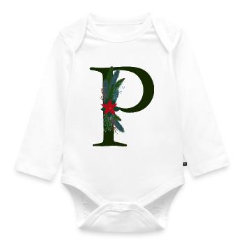 P – dekoratives Schriftzeichen – Weihnachten - Baby Bio-Langarm-Body - Weiß - Vorne