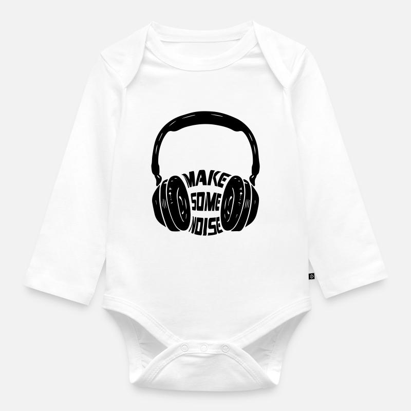 Make Some Noise Mit Kopfhörer | Farbe änderbar - Baby Bio-Langarm-Body - Weiß
