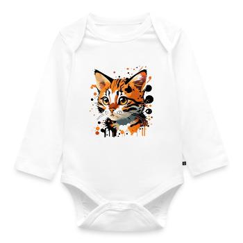 getigertes Kätzchen - Baby Bio-Langarm-Body - Weiß - Vorne