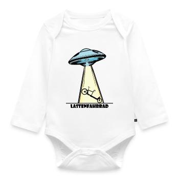 Ufo, Lastenfahrrad, Lastenrad, Cargobike, Aliens - Baby Bio-Langarm-Body - Weiß - Vorne
