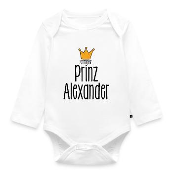 Strampler Prinz Alexander - Baby Spruch lustig - Baby Bio-Langarm-Body - Weiß - Vorne