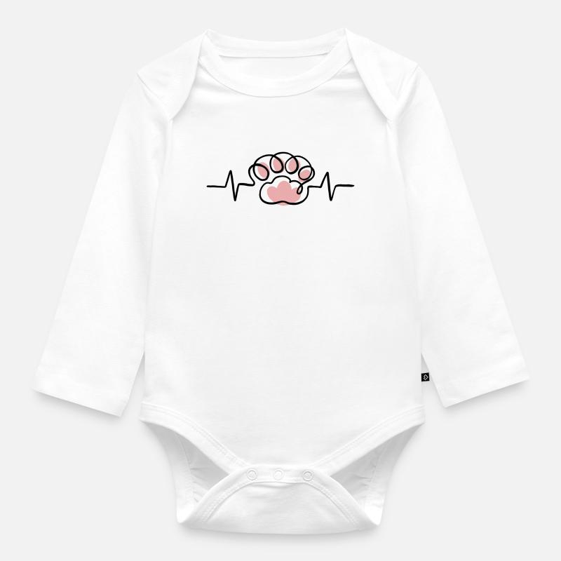 Patte de chat et rythme cardiaque ECG - Body Bébé bio manches longues - blanc