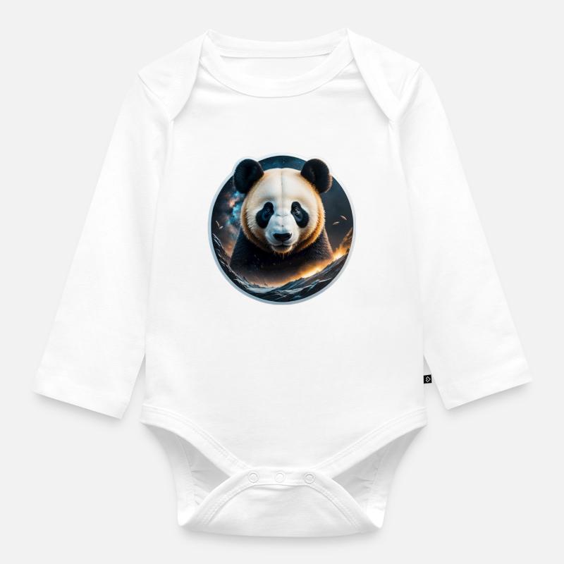 Panda - Baby Bio-Langarm-Body - Weiß