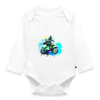 moto, scooter, coloré, peinture, éclaboussure de couleur - Body Bébé bio manches longues - blanc - Devant
