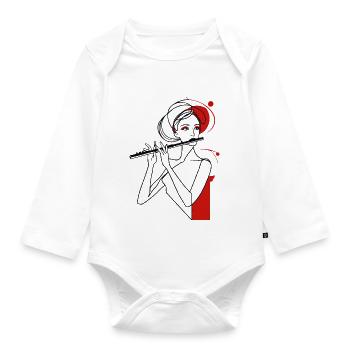 flute whistling music - Organic Longsleeve Baby Bodysuit - white - Front