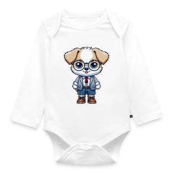 Chien écolier mignon - Body Bébé bio manches longues - blanc - Devant