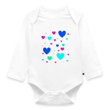 Hearts, Colorful, Blue, Pink, Pink, Heart - Organic Longsleeve Baby Bodysuit - white - Front