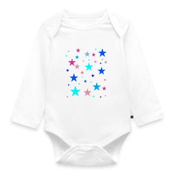 stars, colorful, blue, pink, pink - Organic Longsleeve Baby Bodysuit - white - Front